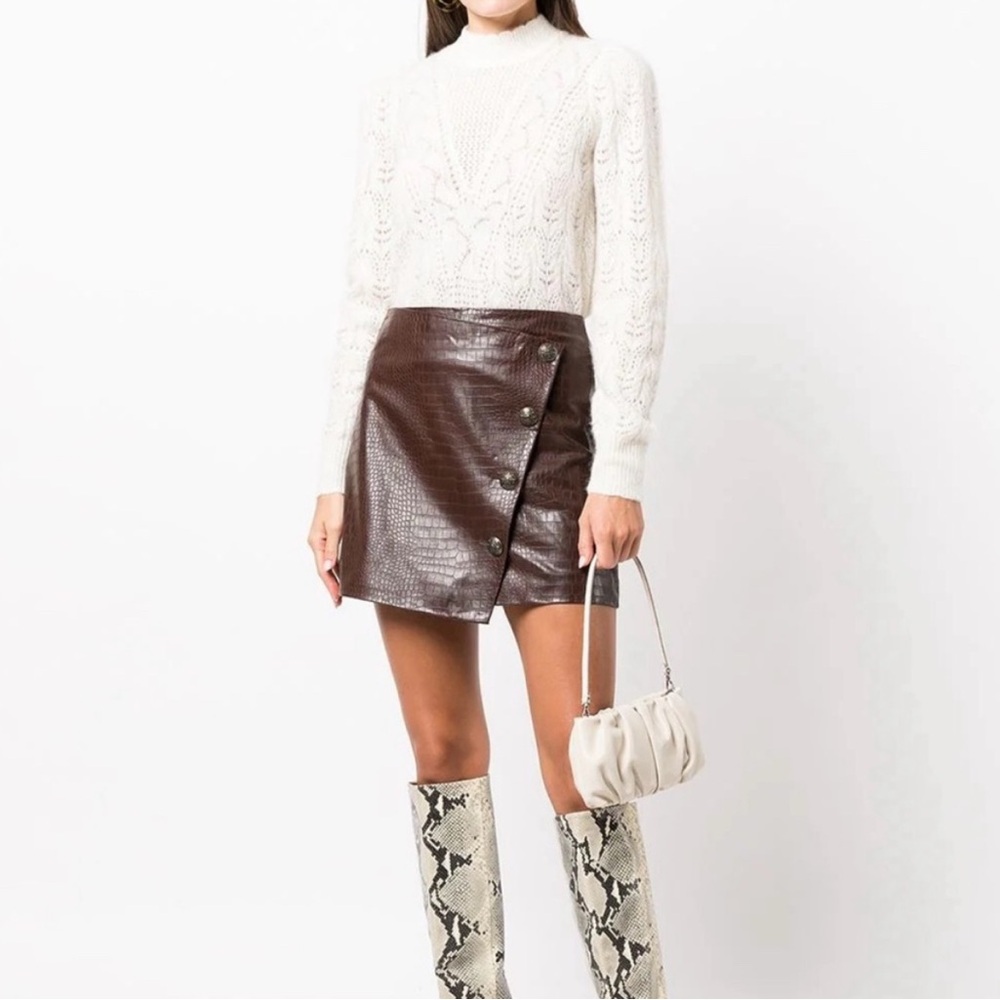 Veronica Beard Dinard Skirt Faux Crocodile Mini Skirt Size 4 Brass Buttons - Picture 11 of 13